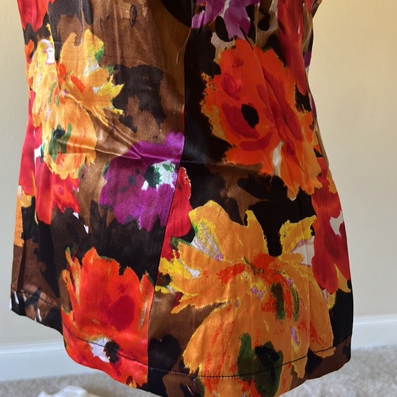 Cache floral silk top, sz S - Picture 3 of 7